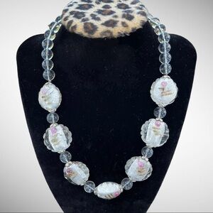 Crystal Beads Hand Blown Glass Roses Necklace